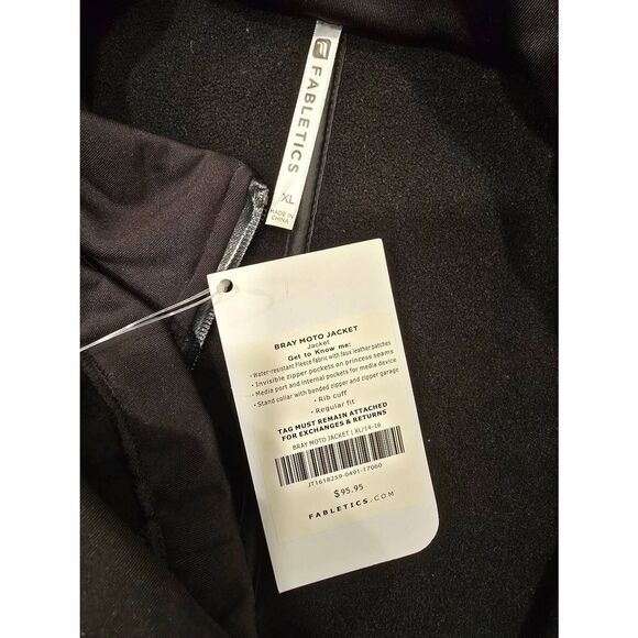 Fabletics Bray Moto Jacket Black Women’s XL NWT Faux Leather Detail Zip Up Activ - Picture 2 of 12